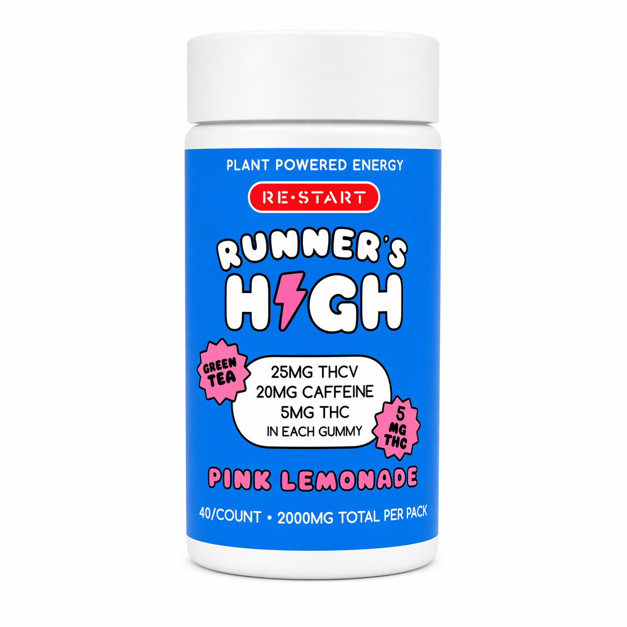 Runner's High Energy Gummies THCV + THC + Green Tea (Pink Lemonade) / 40-ct